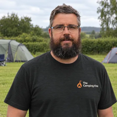 Andrew Halliday, editor of The Camping Fire, at a campsite