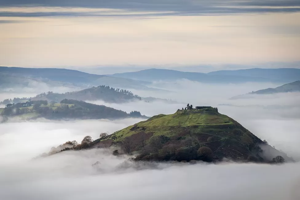 Castell Dinas Brân through the mist